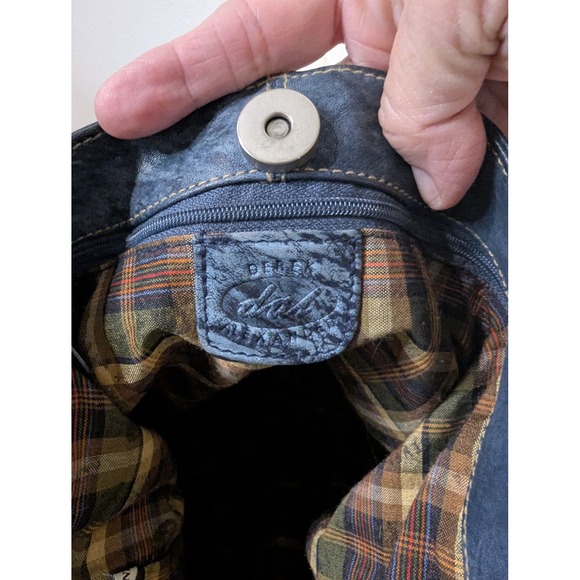 Derek Alexander Leather Hobo Shoulder Bag Dark Blue Distressed Style - Picture 5 of 16